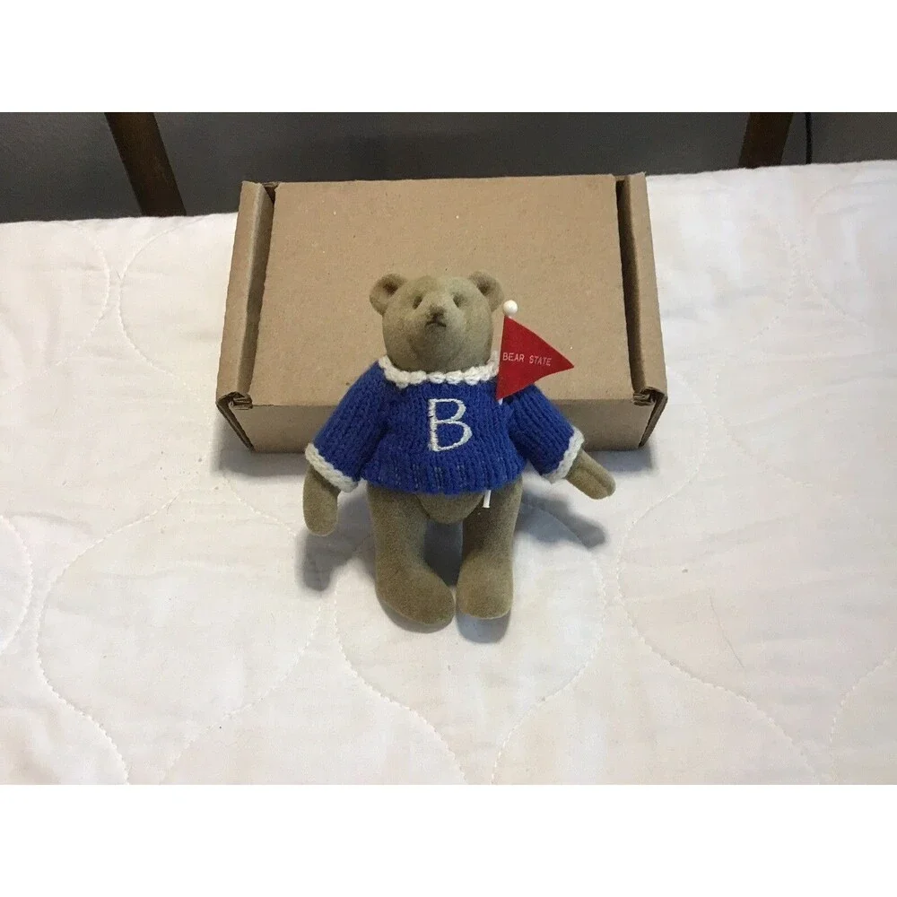 Gund Teddy Bear Mini Jointed Winter “B” Sweater & Bear State Pennant Vintage HTF